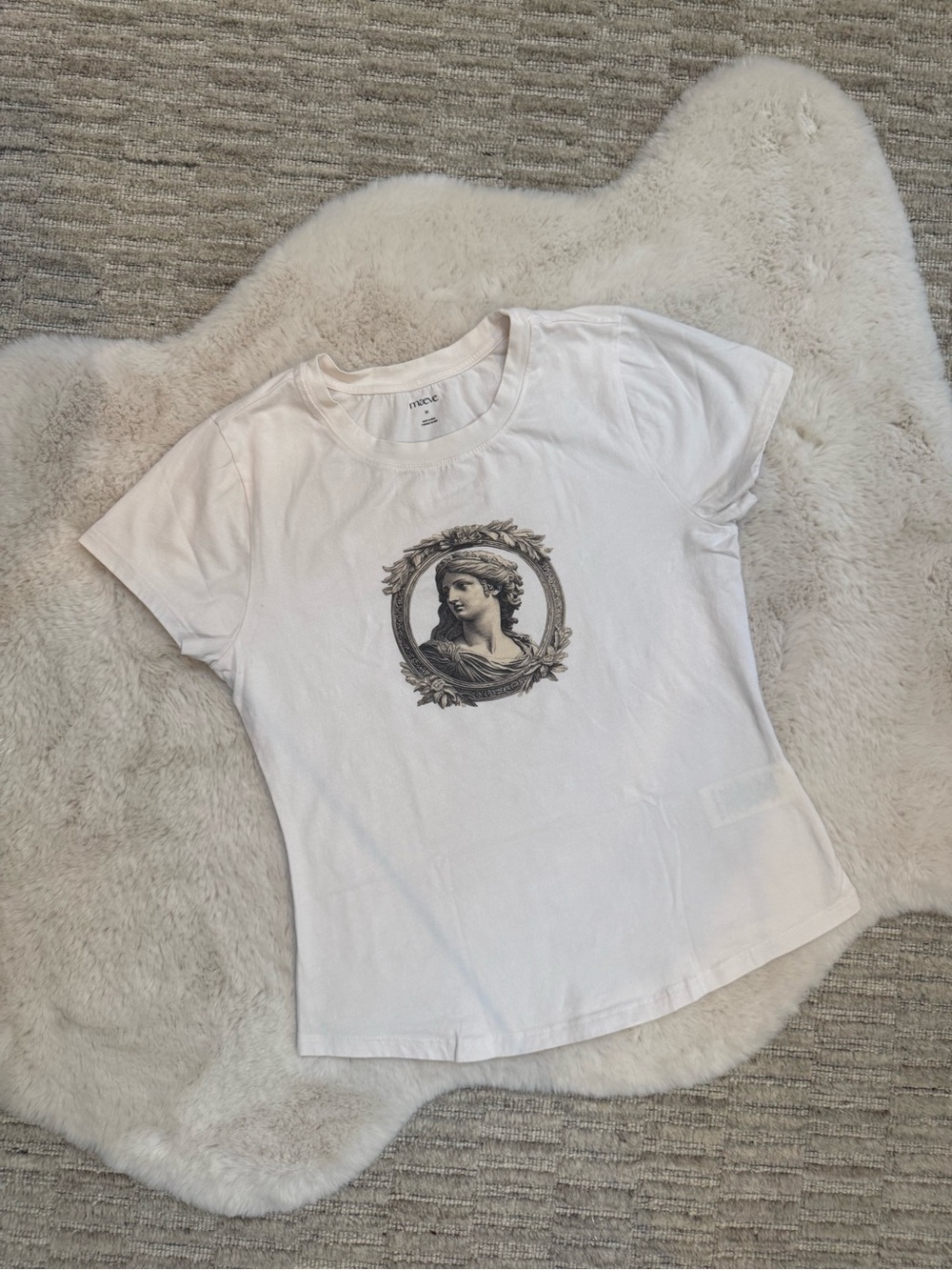 Maeve | Anthropologie White Short Sleeve Tee with Classical Portrait Medallion - Picture 2 of 11